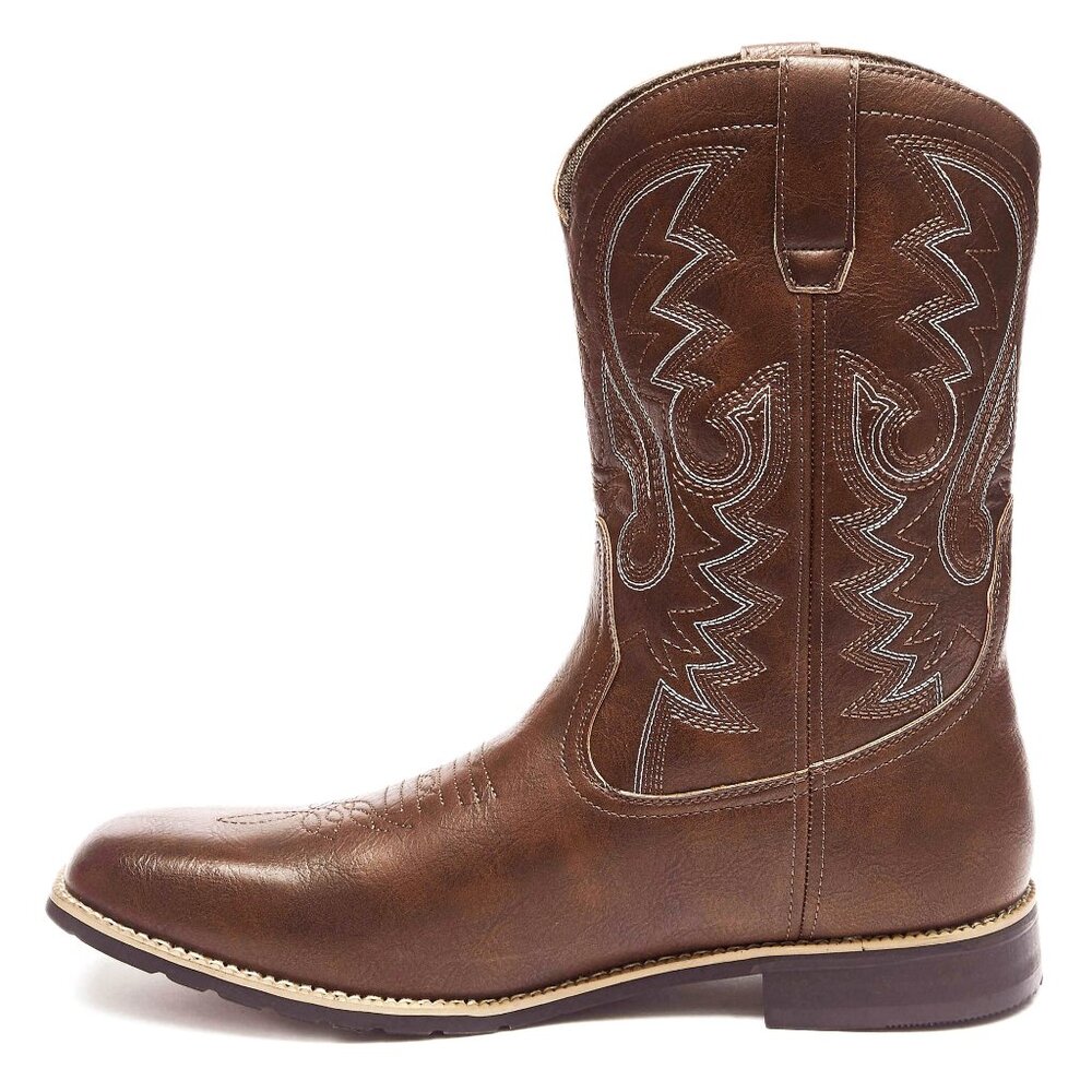 Dark Brown Men's Cowboy Western Embroidered Square Toe Boots - Picture 4 of 7